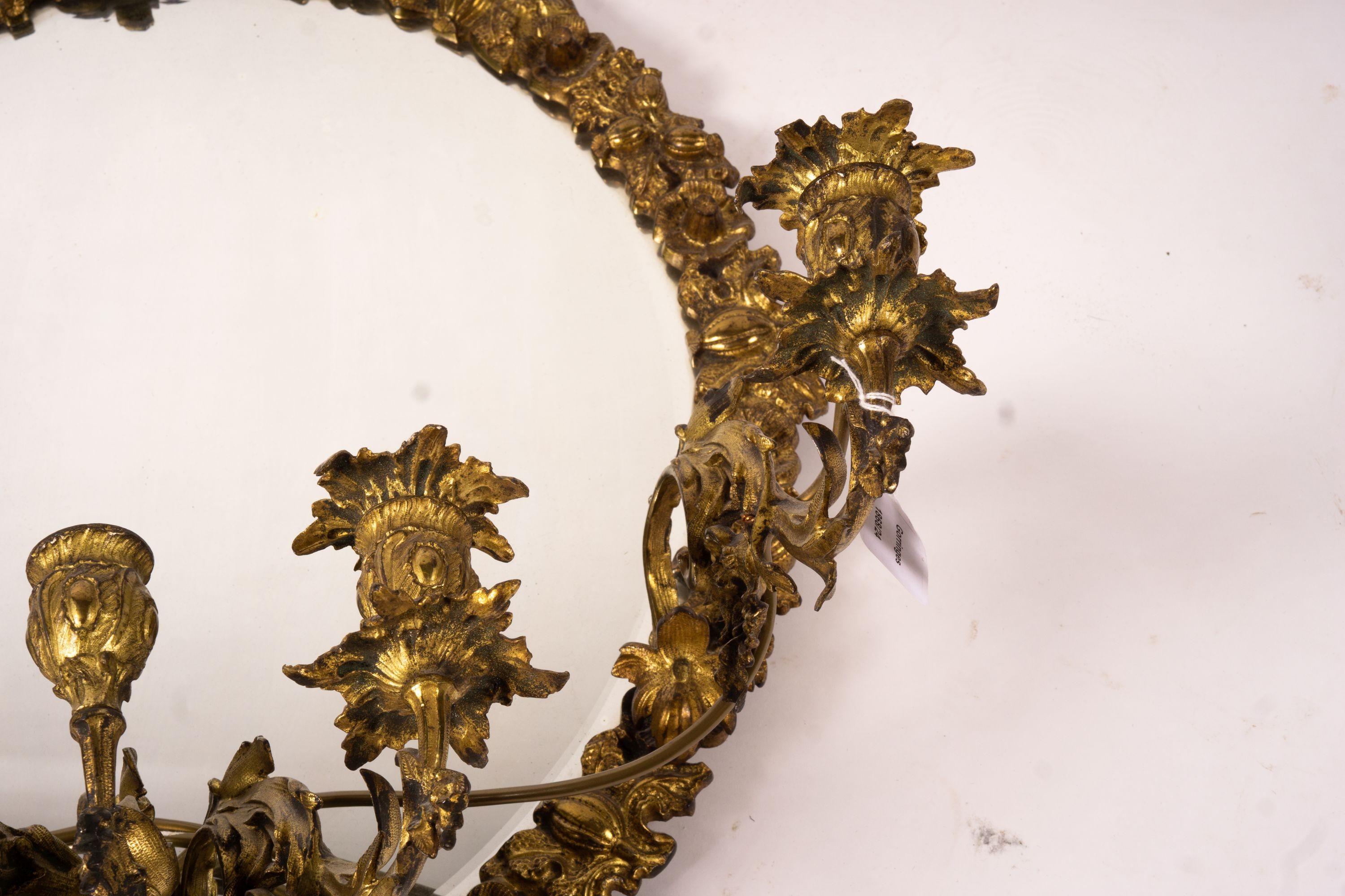 A late 19th century brass five branch girondole, width 64cm, height 84cm